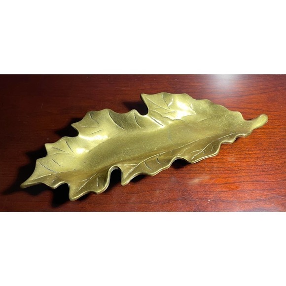 Vintage Gold Leaf Trinket Dish Sculpture 10 Inches Long - Picture 1 of 7